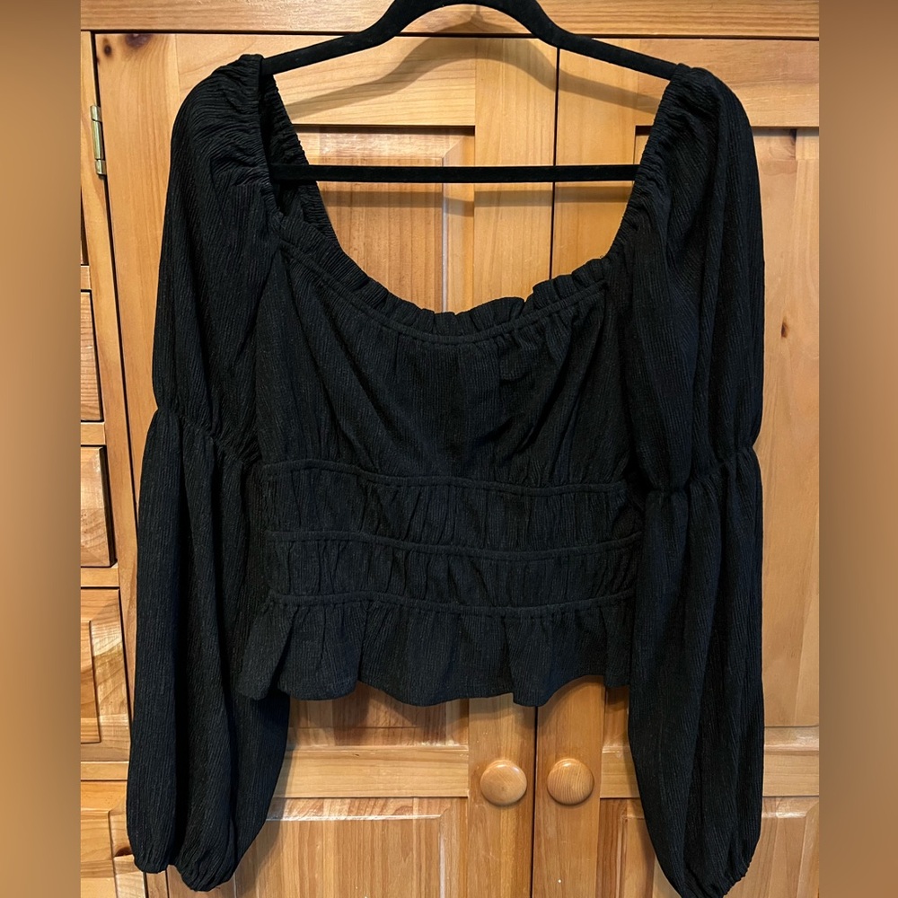 ASTR the label black ruched square neck top